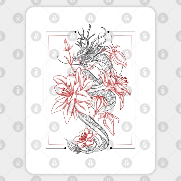 Floral Chinese mighty dragon Sticker by eternalshadeart